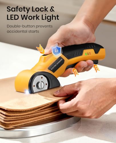 Cordless Electric Scissors, Cardboard Cutter with Box, 3 Blades, Yellow - image 4