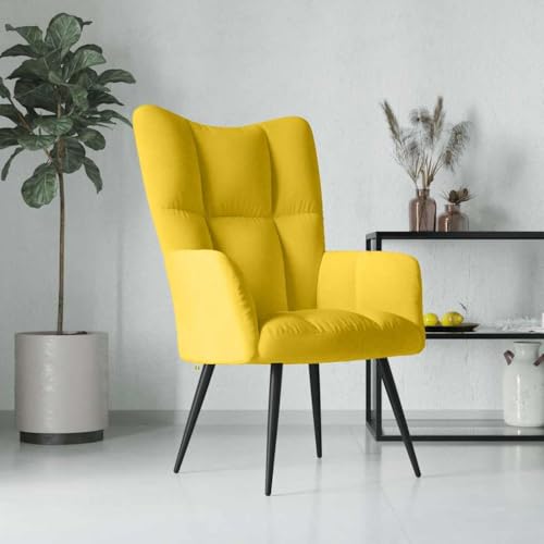 Modern Velour Accent Chair, Mustard Yellow Lounge for Living Room & Bedroom, Comfortable Single Seater with Thick Cushion and Steel Frame, Stylish Relaxation Chair for Adults