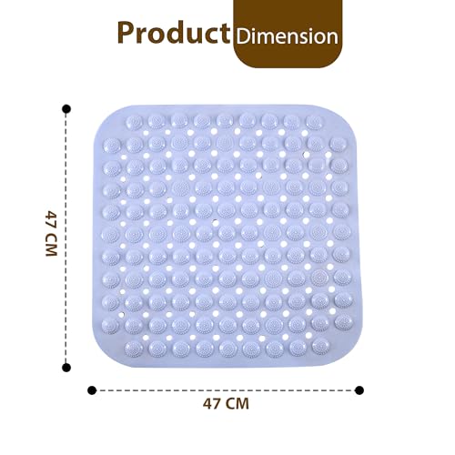 Image of Kuber Industries 2 Pcs PVC Comfy Square Bubble Shower Mat with Suction Cups and Drain Hole | PVC Small Non-Slip Bath Mat for Wash Room & Bath Tub | Sky Blue