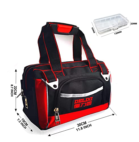 Delixi 12 Inch Water Resistant Tool Bag - Highly Robust Professional Wide Opening Tote Bag For Tools With Soft Padded Handle And Adjustable Shoulder Strap #TOP2