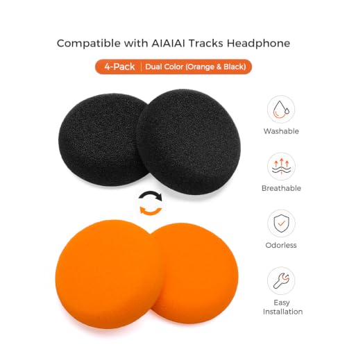 4 unidades de almohadillas de repuesto para auriculares AIAIAI Tracks, 2 negras + 2 naranjas, cubierta de espuma gruesa y suave miniatura 2