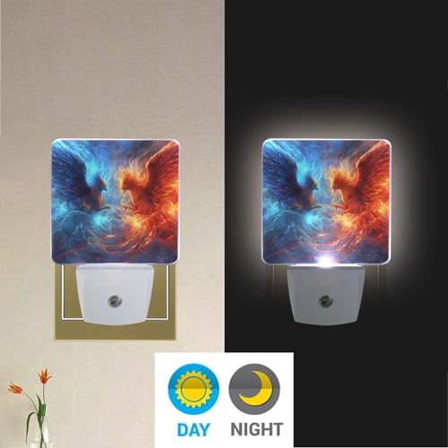 Image of Phoenix Red Blue Night Lights 2 Pack Plug-in Wall Led Nightlight Auto Dusk-to-Dawn Sensor Lamps for Bedroom Kitchen Bathroom