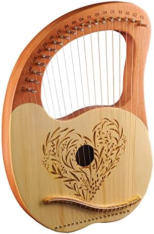 Lyre Harp,EXISTING 19-String Mahogany Lyre Instrument Heart Sculpted Harp with Tuning Wrench,19 Replacement Strings, Picks,Piano Cloth,Instrument Instruction Manual,and Black Gig Bag