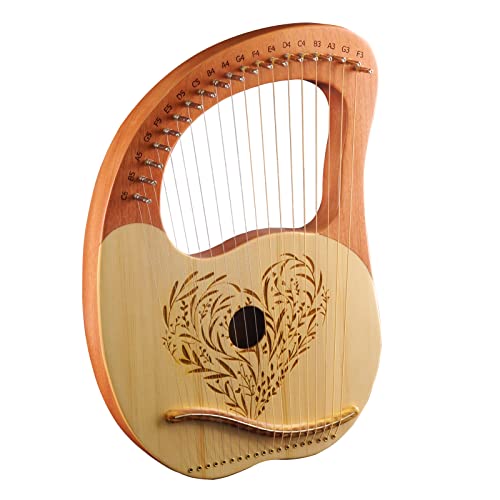 Lyre Harp,Existing 19-String Mahogany Lyre Instrument Heart Sculpted Harp With Tuning Wrench,19 Replacement Strings, Picks,Piano Cloth,Instrument Instruction Manual,And Black Gig Bag #TOP2