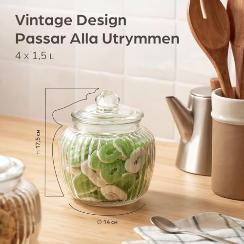 Image of bellemax 500ML Clear Glass Storage Jar With Air Tight Glass Lids- Airtight Food Jars Glass Kitchen Containers For Pantry, Pickle Jar, Sugar Pasta Cereal Flour Sugar Storage Jar (BM-06, Set of 2)