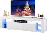 WLIVE TV Stand for 65 to 70 Inch TV, Modern Entertainment Center with LED Lights & 2 Large Storage Drawers, Wood TV Console for Living Room, Bedroom(White)