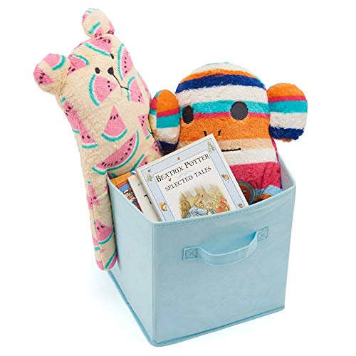 Ezoware Set Of 6 Foldable Fabric Basket Bin Collapsible Storage Cube For Nursery, Kid Toys Organizer, Shelf Cabinet (Light Blue) 10.5 X10.5 X 11Inch #TOP3