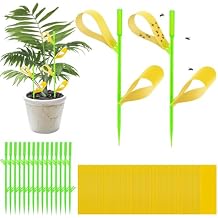 Gnat Sticky Traps for Plants, 100PCS Yellow Sticky Traps for Plant Gnats Indoor and Outdoor White-Flies Mosquitoes Killer, 15PCS Stakes Holder Included
