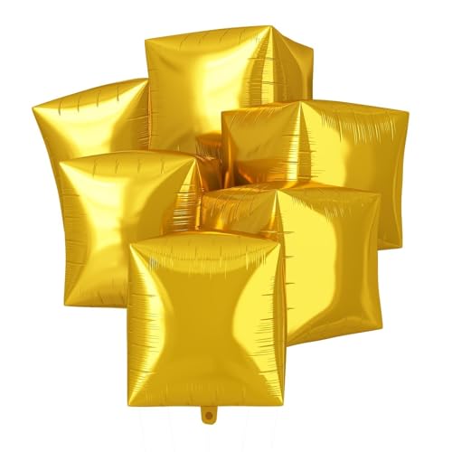 Gold Cube Balloons, 6Pcs 22Inch 4D Square Foil Balloons, Inflatable Cube Balloon for Graduation New Year Party Birthday Anniversary Wedding Party Decorations