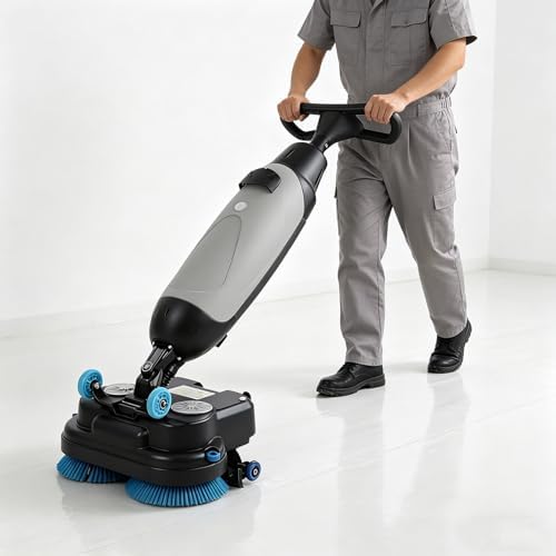 17" Cordless Walk Behind Floor Scrubber - 36V Battery-Powered Commercial Cleaner with Rotating Head for Offices & Retail, Portable Design & Quick Dry System