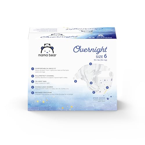 Amazon Brand - Mama Bear Overnight Baby Diapers with Leak Protection and Skin Protection, Fragrance-Free, Size 6, Hypoallergenic, Chlorine Free, Dermatologist Tested, 54 Count - image 8