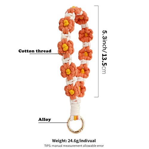Xgalbla Durable Macrame Keychain Boho Handmade Wristlet Bracelet Keychain Flower Floral Cute Wrist Lanyard Handmade Weave Exquisite Holder For Women(Orange And White) #TOP1