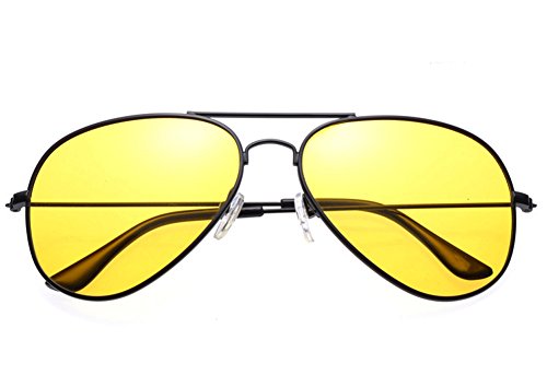 Outray Night Vision Polarized Aviator Sunglasses For Driving (Black Frame/Yellow Lens, Yellow) #TOP2