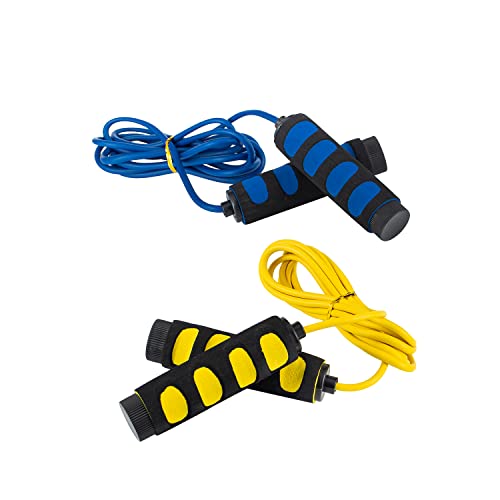 Celemoon 2-Pack Blue & Yellow Lightweight 9 Feet Adjustable Cable Kids Jump Rope With Anti-Slip Foam Grip Handles And Storage Bag #TOP1