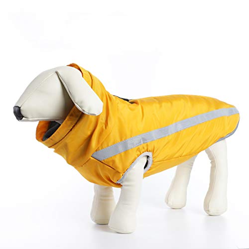 ubest Wasserdicht Hundemantel mit Fleece, Reflektierend Hundejacke Warm Wintermantel Winterjacke für Mittelere Große Hunde, Gelb, XL