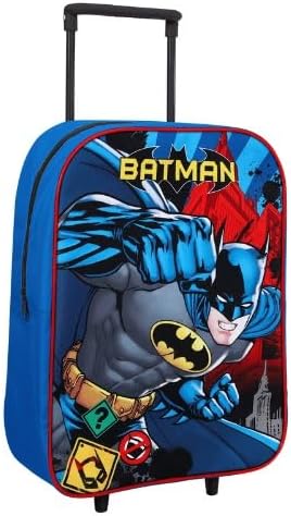 Top Linen Kids Travel Trolley Backpack - Wheeled Suitcase Rucksack Bag - Children Favourite Characters Foldable Carry-on Luggage Carrier Bag - Standard Batman Trolley Bag