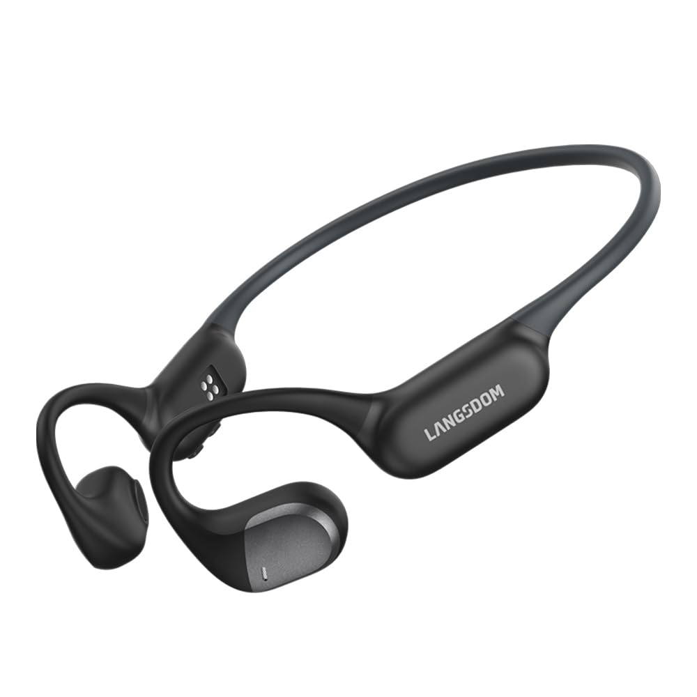 Langsdom Running Headphones AirWave Pro, Open Ear Lightweight Skin-Friendly Comfort, Superior Sound, IP67 Waterproof, Built-in 32GB MP3 Mode, 17.5Hrs