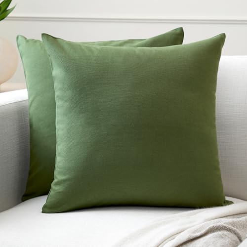 Image of Encasa XO Cotton Throw Pillow Covers Set of 2 I 24x24 in (60x60 cm) - Leaf Green I No Insert I Plain Square Pillowcases I Machine Washable | Indoor Use Only