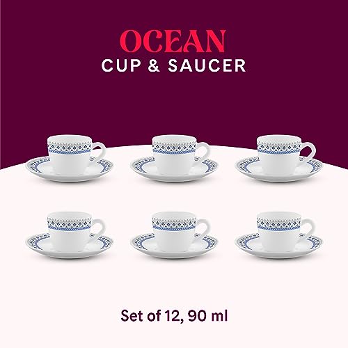 Image of Larah by BOROSIL Ocean Opalware Cup and Saucer Set of 12 pcs | Tea /Coffee Cups 90 ml | Microwave & Dishwasher Safe | Bone-Ash Free | Crockery Set Ideal for Daily Use & Gifting, White