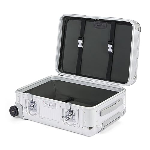 MILANO Bank S 21" Made in Italy Aluminum Sport Carry-On Luggage - Hardside Framed Cabin Suitcase with 4 Spinner Wheels - International Carry-on Travel - Moonlight Silver2