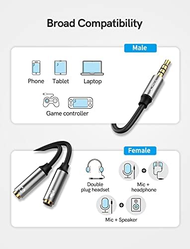Headphone Mic Splitter Cable for 