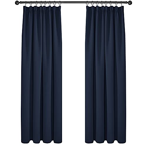 Deconovo Super Soft Thermal Insulated Pencil Pleat Blackout Curtains 90 x 90 Inch Navy Blue 2 Panels