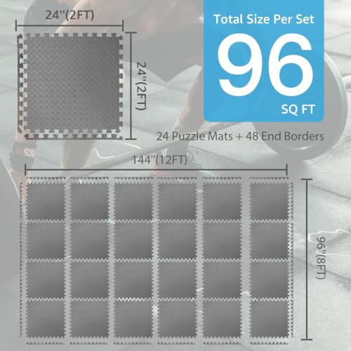 Image of Art3d 96 Sq.Ft Eva Puzzle Exercise Mats, 24 inchx24 inch x 1 /2 inch Thick Foam Interlocking Tiles for Flooring, Workout, Gym Equipments, Pack of 24, Grey