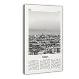 NEOHI Póster moderno de Berlín en blanco y negro del centro de Alemania, Alemania y Europa, mapa de la ciudad de Europa, 30 x 45 cm