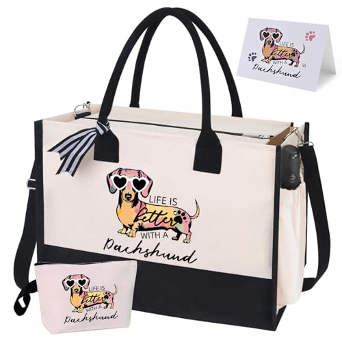 Bolso Tote de Canvas con Cierre Dachshund para Mujer miniatura 1