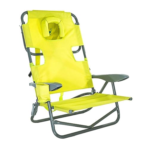 Ostrich Portable On-Your-Back Reclining Outdoor Camping Lawn Chair w/5 Positions & Chaise Folding Steel Frame Beach Lounger w/4 Positions, Green