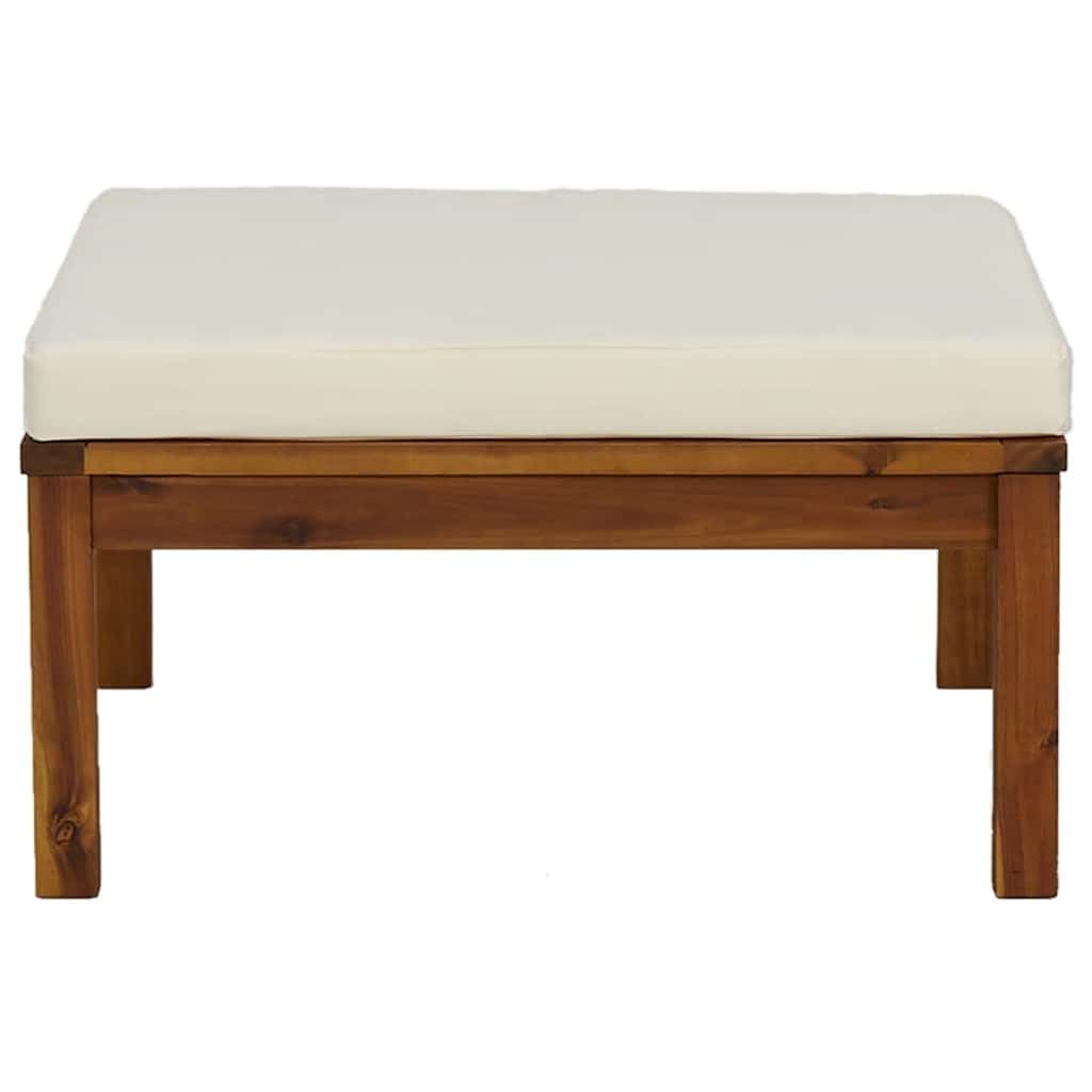 Taboret z kremowo-białą poduszką, lite drewno akacjowe, 65 x 65 x 29 cm, olejowane, meble ogrodowe do użytku na zewnątrz, modułowy element sofy