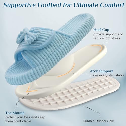 Image of Women Arch Support Slippers - House Bedroom Slippers for Woman, Orthopedic Shoes for Plantar Fasciitis, Corduroy Closed Toe Ladies Slides Outdoor 5-10.5
