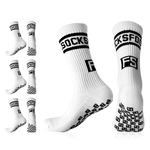 Sykrawki 3 pares de meias de futebol antiderrapantes para homem e mulher - meias desportivas para futebol, basquetebol, corrida e treino, Branco, 39-46