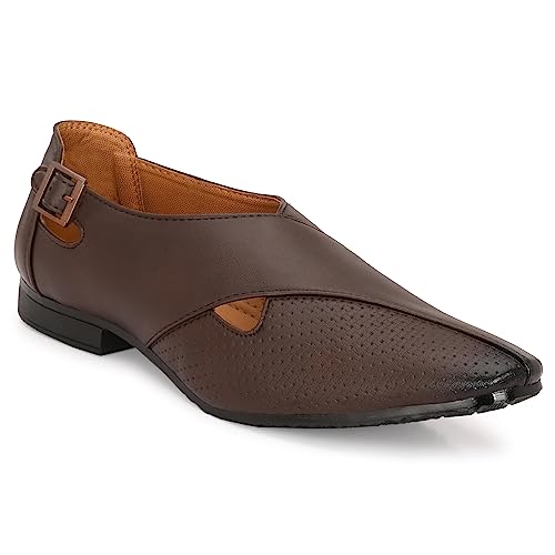 Image of Stylelure Ethnic Premium Leather Black Formal Peshawari Sandals|Summer|Trendy Slip-On Outdoors for Men (Black)