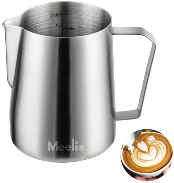 Miniatura 2 de Meelio Jarra de espuma de leche de acero inoxidable de 20 onzas, taza espumadora de leche espresso, jarra de vapor de leche de 20.3 fl oz con escala