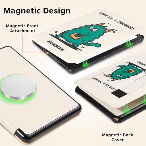 Image of CoBak Lightweight Stand Cute Case for 7 inch Kindle Paperwhite 12th Gen 2024 and Kindle Colorsoft with Right Hand Strap - Compatible with iPhone MagSafe, for Samsung /Anker Wireless Charging Pads