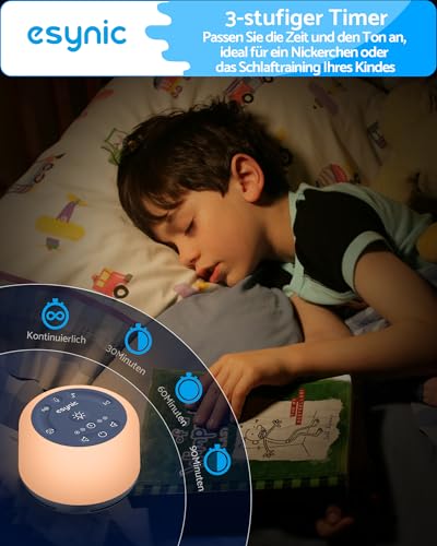 eSynic White Noise Machine Baby Weißes Rauschen Einschlafhilfe LED Stilllicht mit 30 Klänge & 7 Farben Nachtlicht Timer Speicher für Baby… – Ansicht 8
