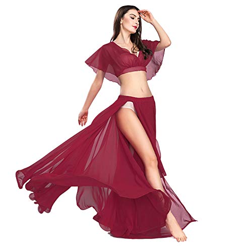 ROYAL SMEELA Belly Dance Costume Set for Women, One Size, Belly Dancing Skirt Belly Dance Dress, 11 Colors Jujube Red