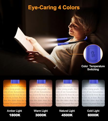 Image of Gritin Book Light, Eye Caring 4-Color&5-Brightness Neck Light Reading Light | Stepless Dimming, 30-min Timer, 80+ Hrs Runtime, Bendable Round Neck Design, Lightweight for Reading, Knitting-Dark Blue