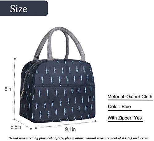 Lunch Bag Reusable Insulated Cooler Tote Box with Front Pocket Zipper Closure for Woman Man Work Picnic or Travel (Navy)