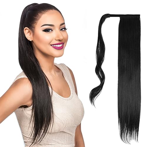 NASHRIO Ponytail Extension 60cm Long Straight Wrap Around Clip in Synthetic Fiber Hair Ponytail Hair Extensions Hairpiece for Women Girls Daily Wear,120g