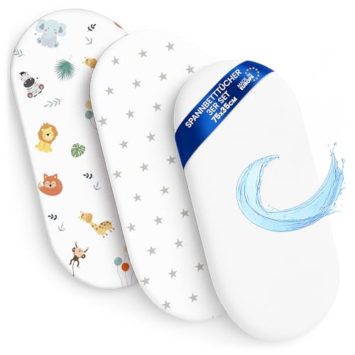 Drap Housse Cododo pour Nacelle Ensemble de 2 Draps Lot de 3 : 35x75 cm avec Protege Matelas Impermeable - Alese Bebe Compatible avec Berceaux Landeau Couffin...