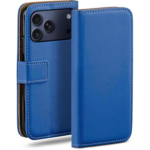 Étui pour iPhone 17 Pro Max moex en cuir synthétique bleu à rabat 360