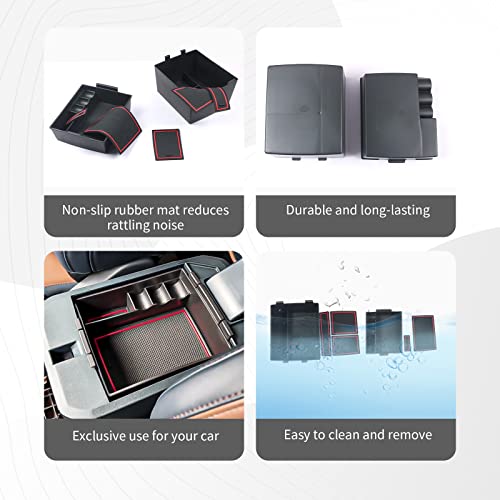 Image of CDEFG for 2022-2026 Ford Maverick Center Console Organizer Tray Accessories | 2022 2023 2024 2025 2026 Ford Maverick Armrest Trays Storage Box 2022-2026 Maverick Truck Accessories, 2-Pack (Red Trim)