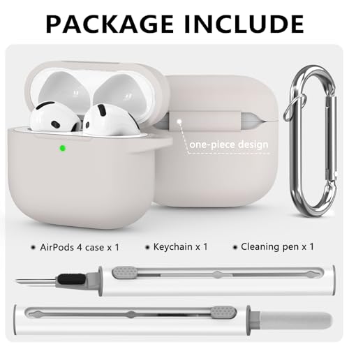 Image of Ljusmicker for AirPods 4 Case 2024 with Cleaner Kit,Stone | Soft Silicone Protective Cover for Apple AirPods 4th Generation Case with Keychain for Women Men,Shockproof
