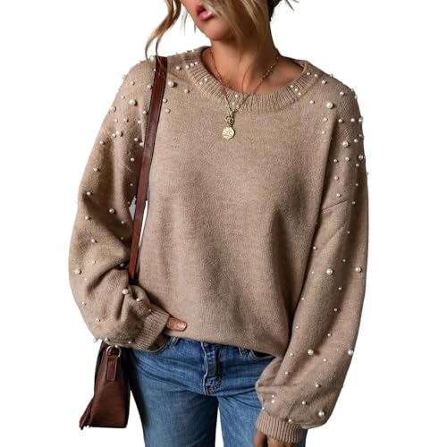 Pull en tricot haut de gamme détails perles fines encolure ronde