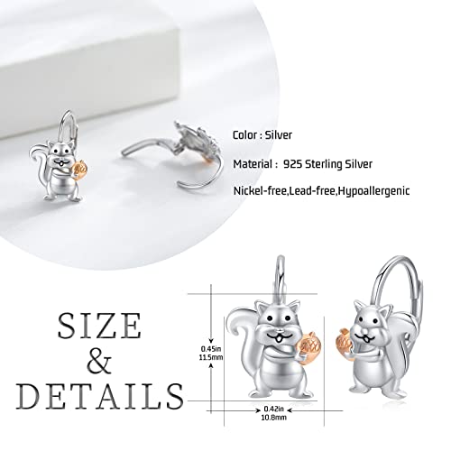 Squirrel Earrings 925 Sterling Silver Cute Animal Leverback Hoop Earrings Squirrel Jewelry Gifts For Women Girls Squirrel Lovers Hypoallergenic Earrings For Sensitive Ears #TOP1
