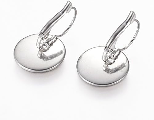 PandaHall 50 Pcs 304 Stainless Steel Earring Hooks Ear Wires with Open Loop with 16mm Flat Round Balnk Cabochon Setting for Jewelry Making image 4