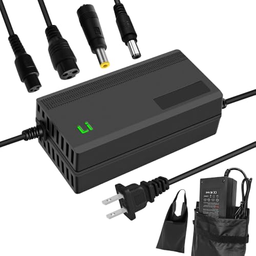 QKDIM 42V 5A Charger with 3-in-1 Plug for 36V Lithium Battery Such as Car Truck Lawn Mower Boat Marine Batteries (5A-GX12+GX16+DC5.5 2.1/2.5mm(4 Plug))