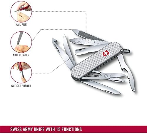 Victorinox Taschenmesser Mini Champ Alox (18 Funktionen, Schere, Nagelfeile, Schraubendreher, Orangenschäler) silber